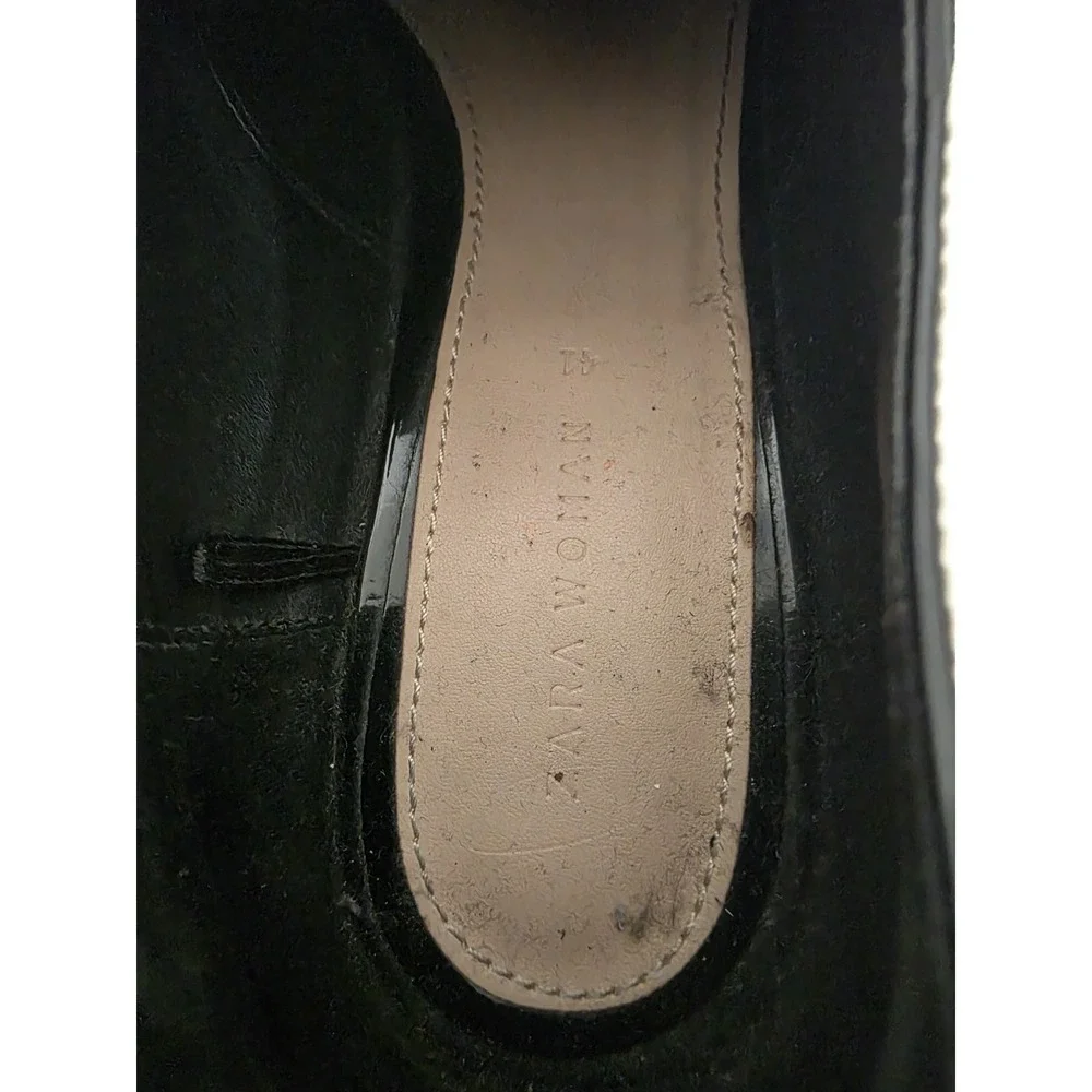 ZARA Black Patent Multi-Stripe Thick Platform Oxford Shoes Size EU 41  USA Size